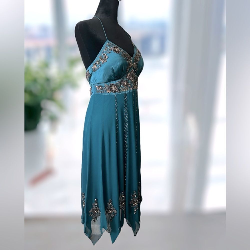 SUE WONG Nocturne Y2K Hand Beaded Midi Slip Dress Silk Woodland Fairy Size 6 - Picture 6 of 17